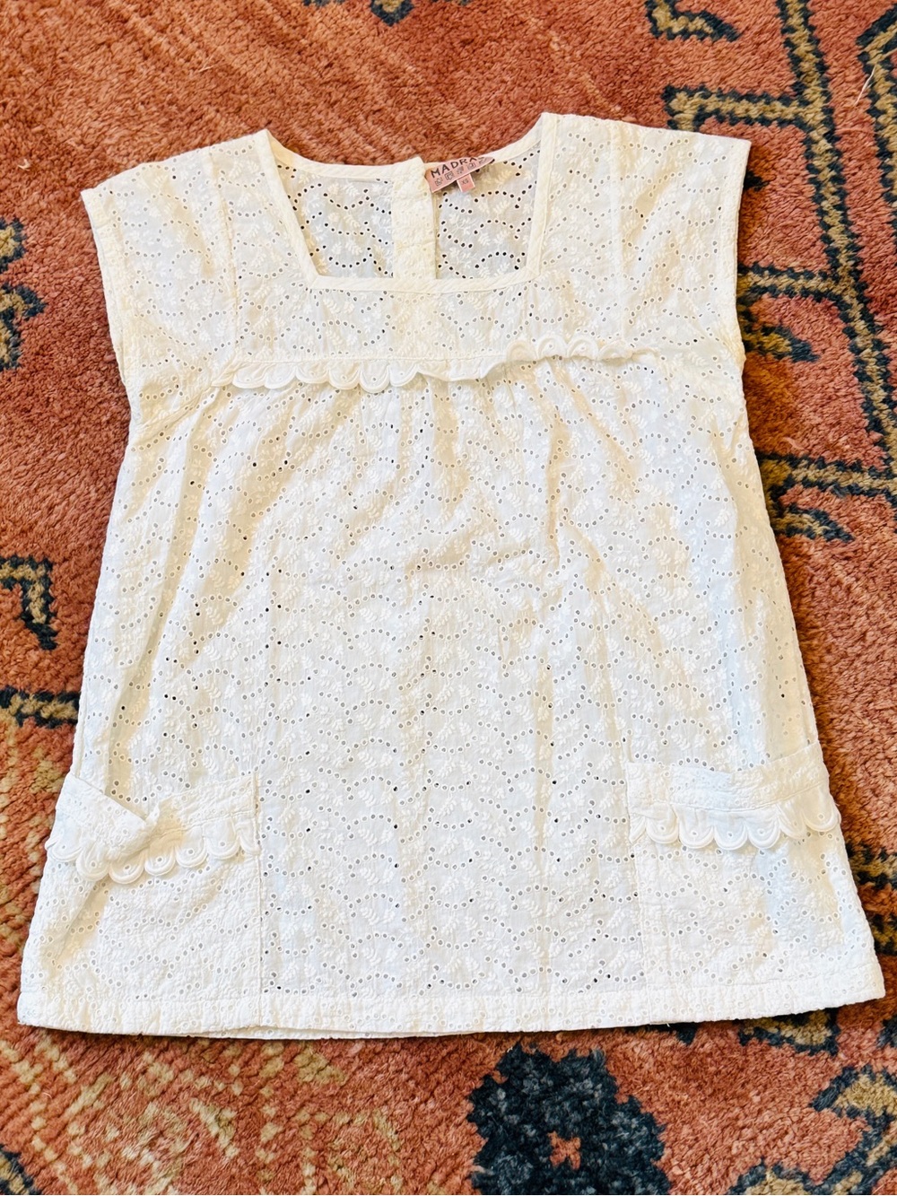 A.P.C. Madras White Eyelet Cotton Top XS French Girl Coquette Vintage